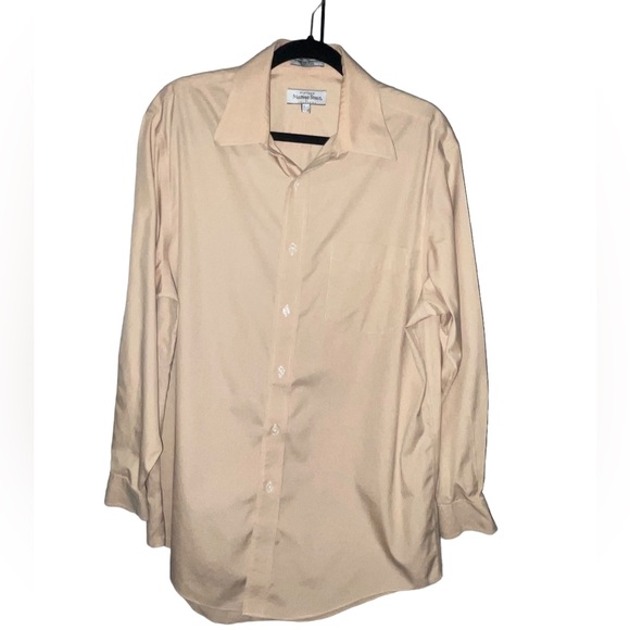 Platinum Meeting Street Tan Long Sleeve Size 15 1/2 32/33 Dress Shirt - Picture 1 of 8